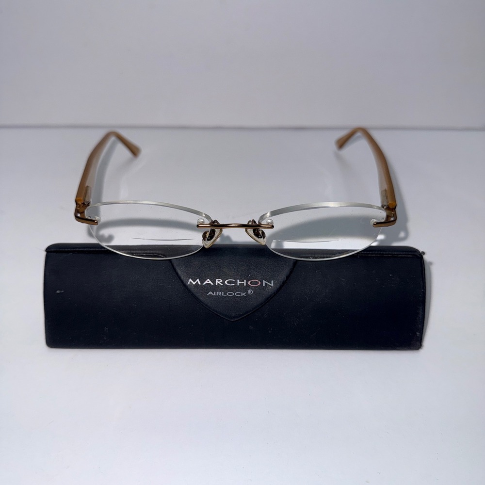Marchon Airlock 2 AL800 65 013 Rimless Eyeglasses Gold Brown Striped‎ Men Women